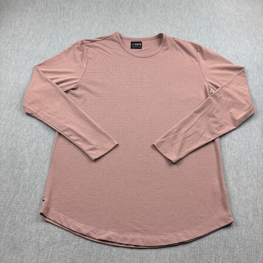 Cuts Shirt Mens XL Pink Clothing AO Long Sleeve Curve-Hem Tee Casual Crew Neck